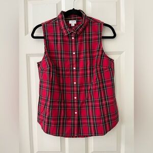 NWT Women’s J. Crew red/black tartan sleeveless button up collared top Holiday M